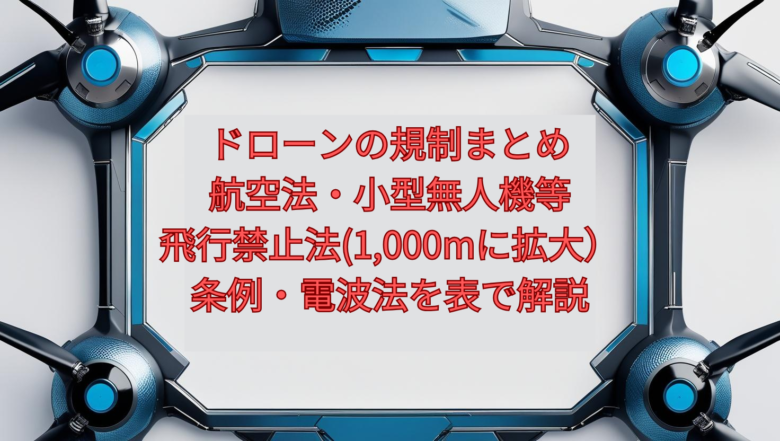 【2026年版】ドローンの規制まとめ｜航空法・小型無人機等飛行禁止法（1,000mに拡大）・条例・電波法を表で解説