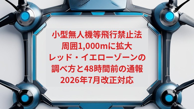 【2026年版】小型無人機等飛行禁止法とは｜周囲1,000mに拡大したレッドゾーン・イエローゾーンの調べ方と48時間前の通報手続き